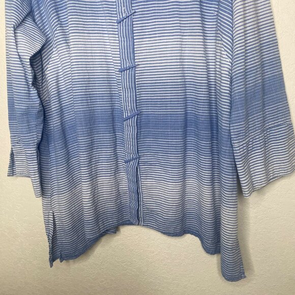 Ali Miles Tunic Top Womens 2X Blue Striped Button Front  3/4 Sleeves Lagenlook C - Picture 6 of 16